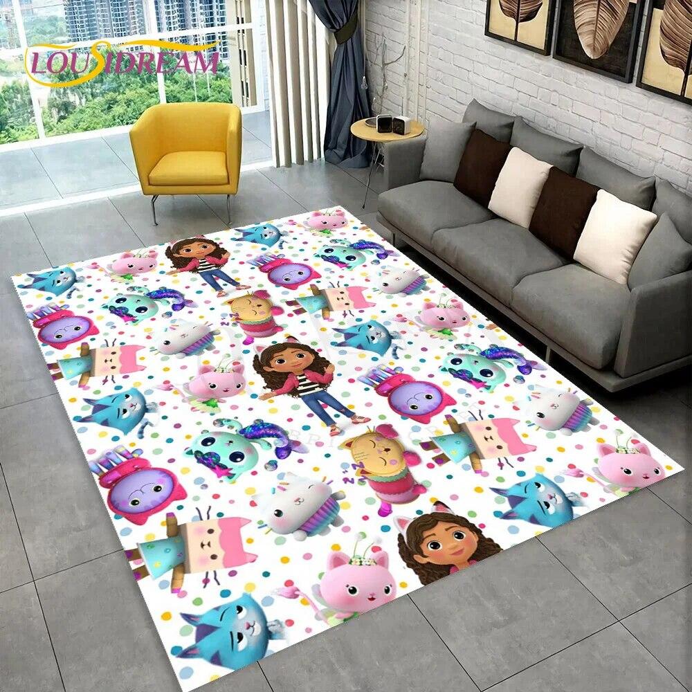 Niedlicher Gabbys Puppenhaus-Cartoon-Teppich für Zuhause, Wohnzimmer, Schlafzimmer, Sofa, Fußmatte, Dekor, Kinderspielbereich, rutschfeste Bodenmatte 60cm x 90cm
