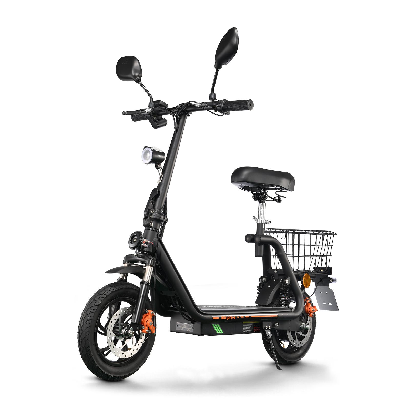 Twofish M5 PRO-E Elektroroller mit Korb und Sitz EEC-zertifiziert 12 -Reifen 500W Motor 48V13Ah Batterie 40km/h Höchstgeschwindigkeit 30km Maximale Reichweite schwarz