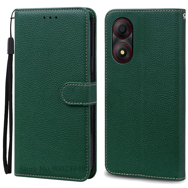 Für ZTE Blade A34 Hülle Brieftasche Leder Flip Back Cover Für ZTE Blade A34 Hülle Weiche Silikon Funda Für ZTE Blade A34 Handyhüllen For ZTE Blade A34 dunkelgrüne