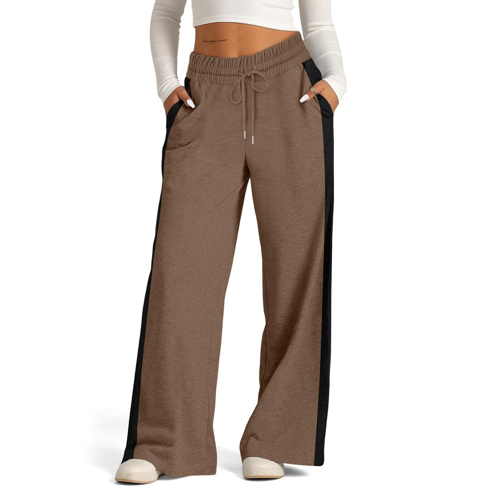 Damen-Jogginghose mit hoher Taille und weitem Bein, lässige Yoga-Jogginghose M braun