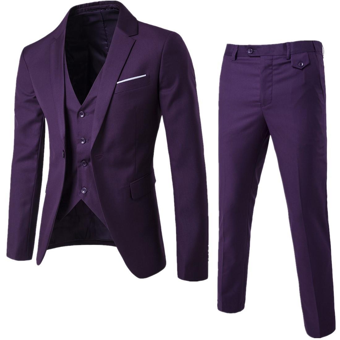 Business Casual Anzug Dreiteiliger Anzug Bräutigam Trauzeuge Hochzeitsanzug Anzug Herrenbekleidung Anzüge und Blazer L violett