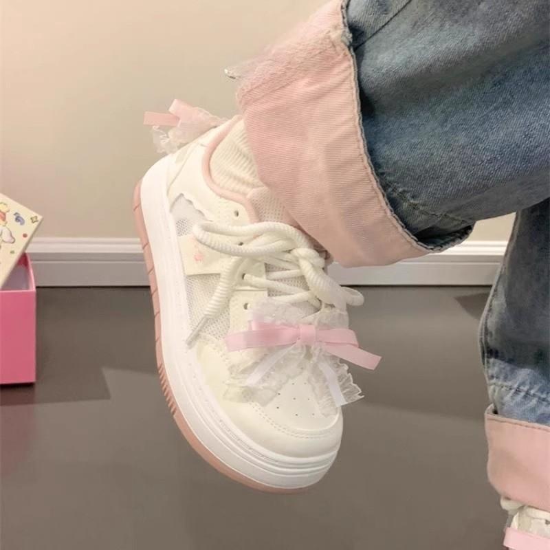 Original Schleife Dicksohlige Kleine Weiße Schuhe Damen Sommer Mesh Atmungsaktiv Board Schuhe Ins Trendige Vielseitige Studenten-Board-Schuhe 40 gray