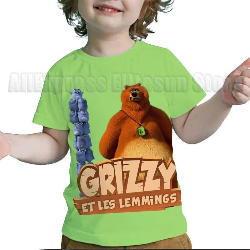 Kinder Grizzy und die Lemminge 3D-Druck T-Shirts Kinder Cartoon T-Shirts Kleinkind Jungen Mädchen Anime T-Shirts Streetwear T-Shirts 100
