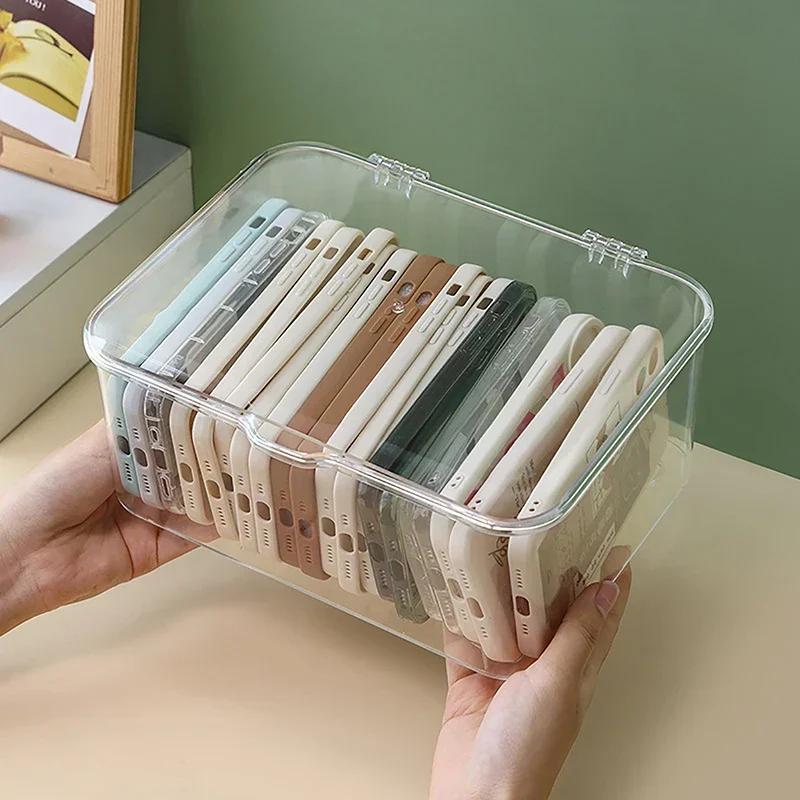 Acryl Kleinigkeiten Lagerung Korb Telefon Fall Halter Ins Transparent Telefon Fall Organizer Lagerung Box mit Abdeckung Hause Desktop white