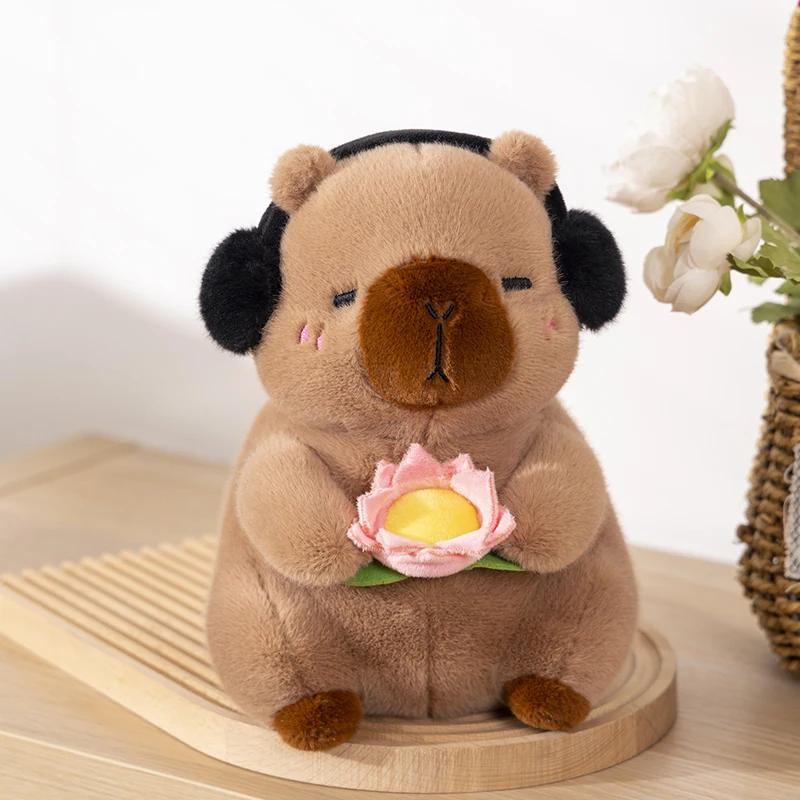 Süßes Capybara-Plüschtier, Kuscheltiere, Capybara hält Lotusblume, Weißgesichtsaffe, weiche Puppe, Kinderspielzeug, Geburtstags- und Weihnachtsgeschenk 25cm brown