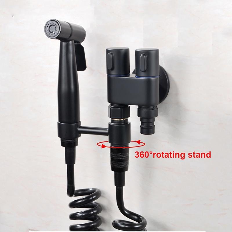 G1/2 Wandmontage Dusche Handbrause Bidet Wasserhahn Badewanne Wasserhahn Handbrause Duschkopf Eckventil Halterung Doppelauslass schwarz