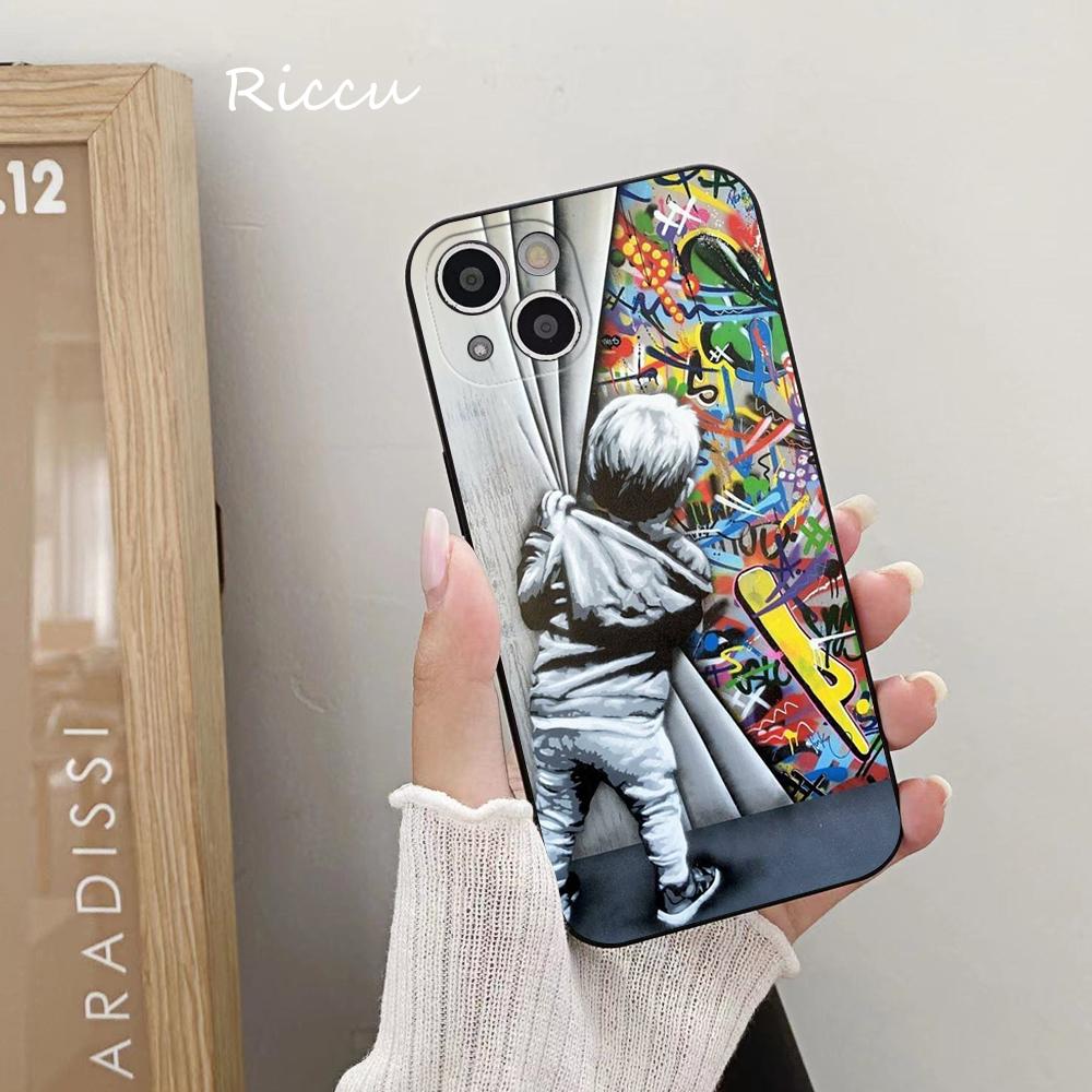 FÜR IPhone 14 Banksy Graffiti Kunst Abstrakte Weiche Fall für Iphone 14 11 12Pro 8 7 Plus X 13Pro MAX SE2020 XR XS Abdeckungen iphone XS MAX