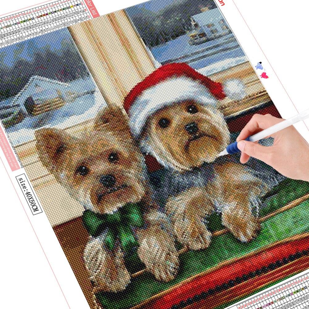 Volle quadratische 5D-Diamant-Stickerei, Hund, handgefertigtes Geschenk, Neuankömmling, Diamant-Malerei, Tier-Handarbeit, Weihnachtsdekoration Full Square (20X30CM)