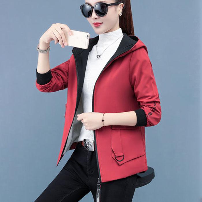 Herbst Winter Frauen Casual Mit Kapuze Jacke Sportswear Casual Lose Baumwolle Mantel Mantel Zipper Strickjacke Baseball Uniform M rot