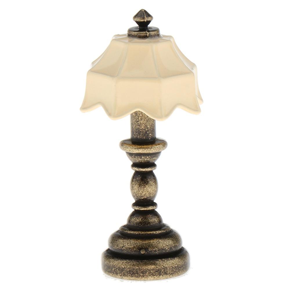 Miniatur-Puppenhaus-Tischlampe, LED-Schreibtischmodell, Mini-Licht-Dekoration, Kinderspielzeug, Puppenhaus, Spielzubehör für Mini-Haus, Schlafzimmer, 2 Stück 4*2*2cm beige/braun