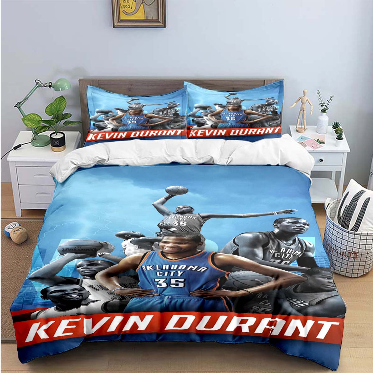 Modische Basketball-Star K-Kevin D-Durant Muster Bettwäsche-Sets Bettwaren-Set Bettbezug Steppbett-Set Bettwäsche-Set Luxusgeschenk 155x200cm