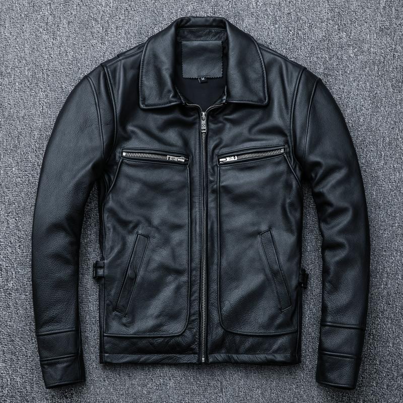 Chinesische Größe Neue Männer Rindsleder Mantel männer Echte Leder Jacke Vintage Stil Mann Leder Kleidung Motorrad Biker Jacken Plus Größe 134cm L schwarzes leder jacke