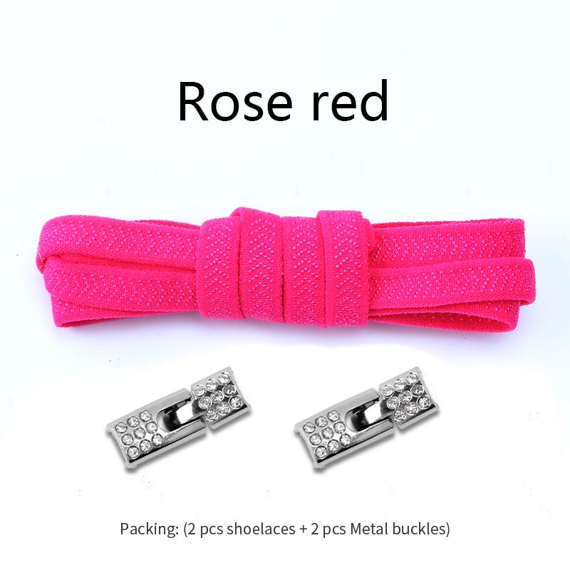 Nr. 8 Schnürsenkel ohne Krawatte, elastische Schnürsenkel, Sneakers, Schnürsenkel ohne Bänder, 8 mm Breite, für Kinder und Erwachsene, 4 Stück, Diamanten, Kreuzverschluss, Schuhe, Zubehör Rose red