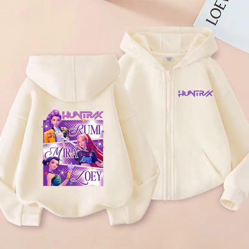K-Pop Dämonenjäger Hoodies Huntrix Mädchen Junge Lässige Pullover Tops Zoey Rumi Mira Sweatshirt KPop Dämonenjäger Kinderkleidung 110 elfenbein