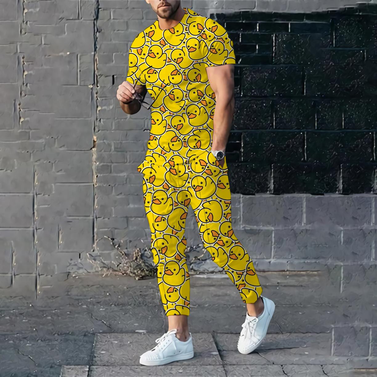 Herren T-Shirt Hosen Trainingsanzug Ente Panda 3D Druck T-Shirts Hosen Sets 2 Stück Mode Streetwear Übergroße Anzüge Sportbekleidung M