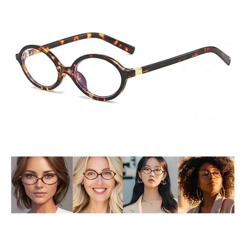 Vintage Stil Y2K Spicy Girl Brille Damen Elliptischer Kleiner Rahmen Stilvolles Schildpatt-Leopardenmuster Brille black