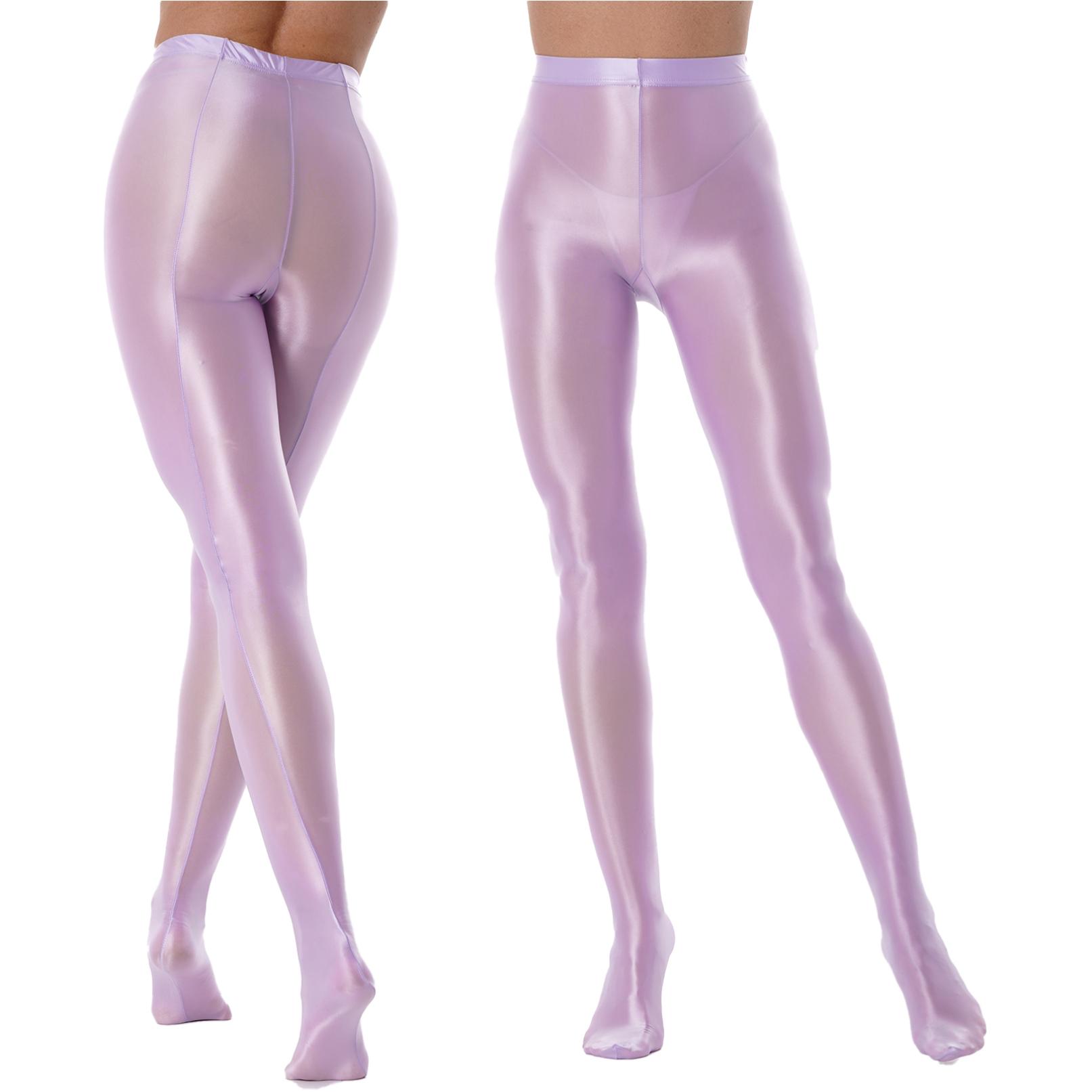 Frau Shiny Oil Glossy Footed Strumpfhosen Strumpfhosen Leggings Schimmernde halterlose Strümpfe Hosen L licht lila