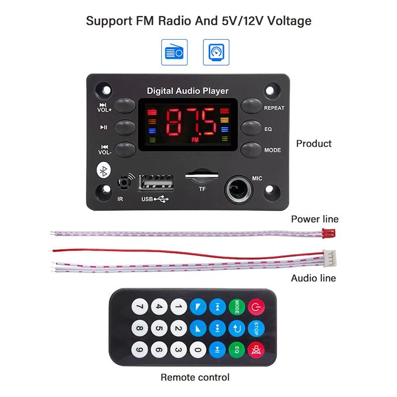 DC 5V 12V Bluetooth 5.0 MP3 Decoder Board Freisprecheinrichtung Autoradio Mikrofon USB TF FM Radio MP3 Musikplayer Lautsprecher Mit Fernbedienung schwarz