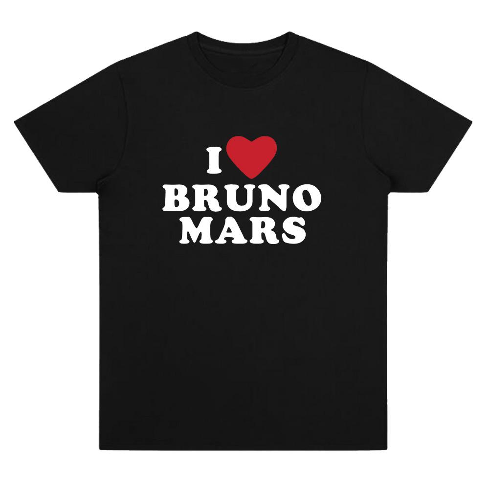 Ich liebe Bruno Mars Weiches T-Shirt Bruno Mars Aufdruck T-Shirts Damen Herren Lässiges Baumwoll-T-Shirt Rundhals Kurzarm Basic Oberteile Tägliche Kleidung L schwarz