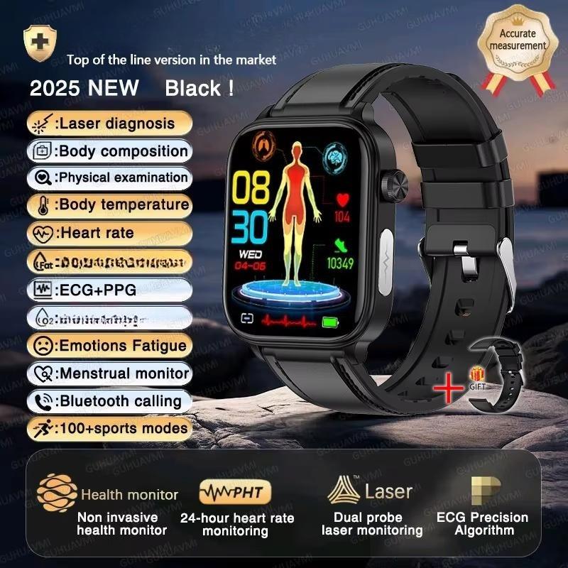 2026 Neue Smartwatch EKG+PPG Gesundheitsdiagnose Herren Damen Uhr Blutdruck Smartwatch Black-Leather