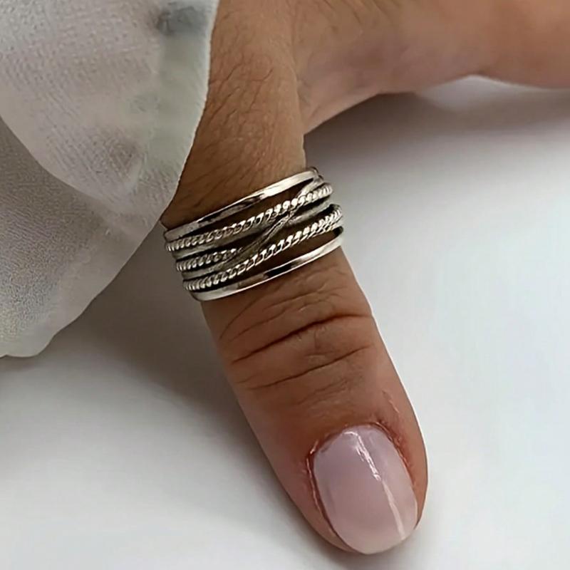 1 Stück Vintage Royal Style Daumen Gestrickter Mehrschichtiger Offener Ring, Dicker Verstellbarer Ring, Robuster Böhmischer Eleganter Ring, Damenschmuck für Alle Jahreszeiten