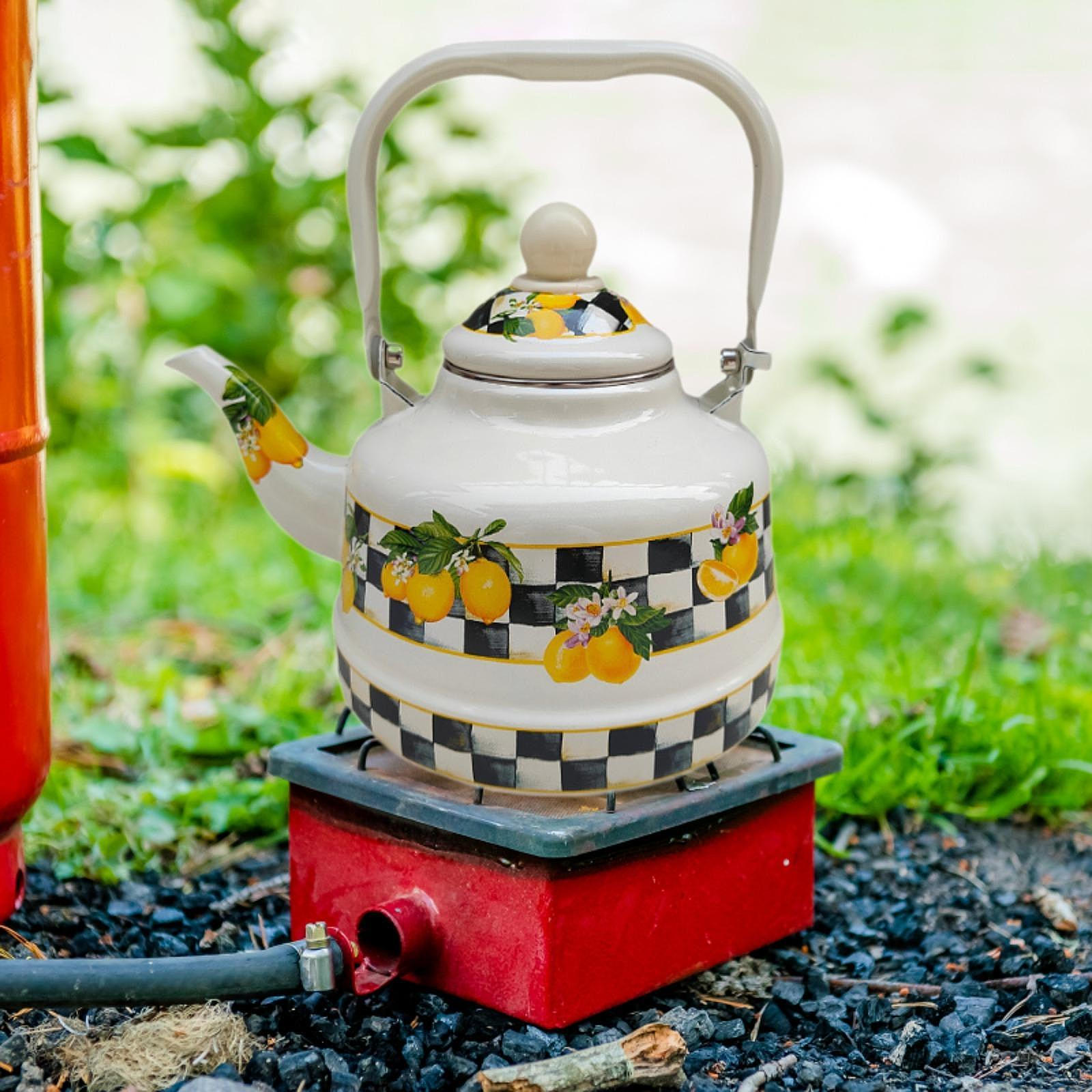 Kreative Emaille Teekessel Zitrone Töpfe Saft Glas Kaffeekanne Wasser 1.7L