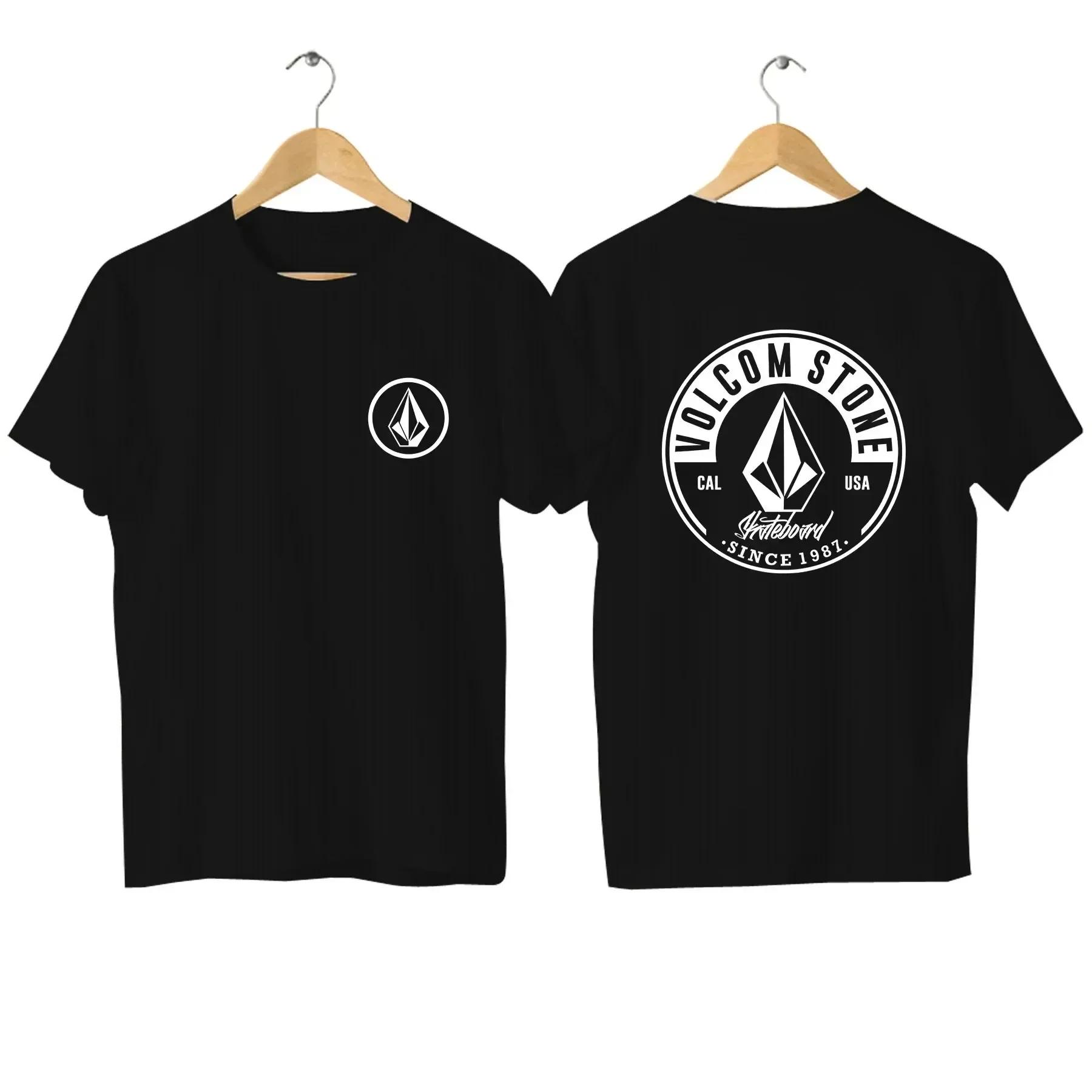 Volcom Stone T-Shirt Trend Herren Damen T-Shirt Sommer Baumwoll-T-Shirt Übergröße Kurzarm T-Shirt Markenaufdruck Top Kleidung Streetwear#Farbe(1) S schwarz