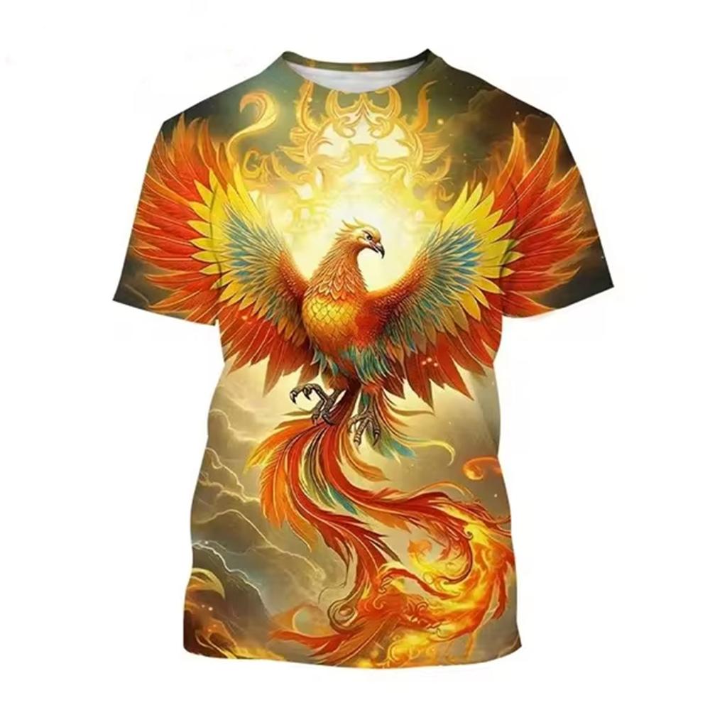 Sommer Tiermuster Feuervogel Phoenix 3D-Druck T-Shirts Männer Frauen T-Shirt Kurzarm Übergroßes Harajuku T-Shirt Top Kinderkleidung M