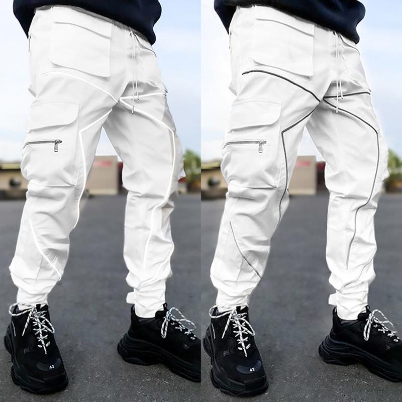 Frühling Herren Freizeithose locker große Größe Arbeitshose Herren Flut Karte Kordelzug Beinöffnung Klettverschluss Sporthose Mann M weiß