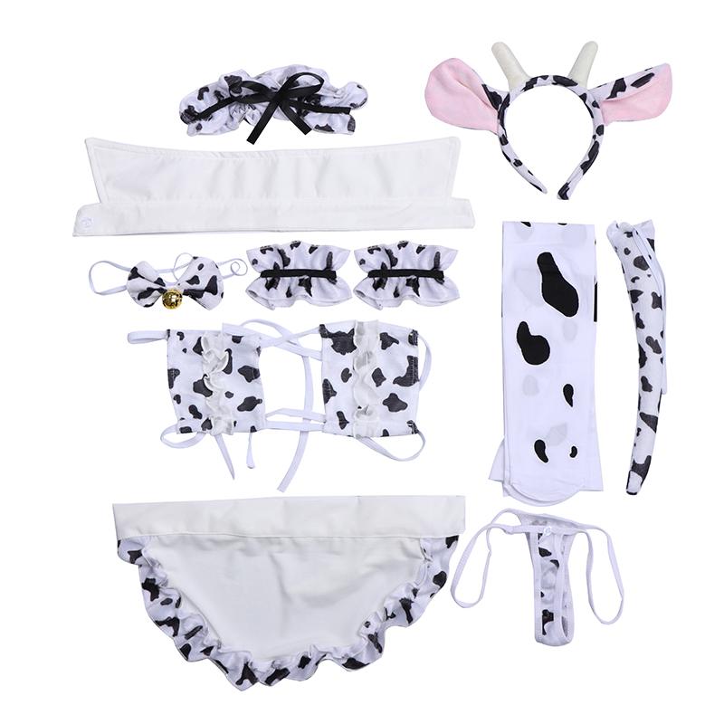 9 Stück Sets Anime Sexy Cosplay Kostüm Cos Kuh Cosplay Kostüm Maid Tankini Bikini Anime Mädchen Sexy Kleidung BH und Höschen Set Strümpfe One Size