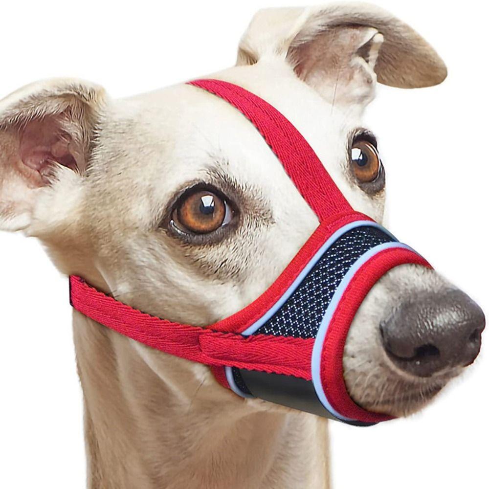 Maulkorb für Hunde aus weichem Stoff, verstellbarer Riemen, Haustiermaske, langlebiges Mundstück für kleine bis mittelgroße Hunde S rot