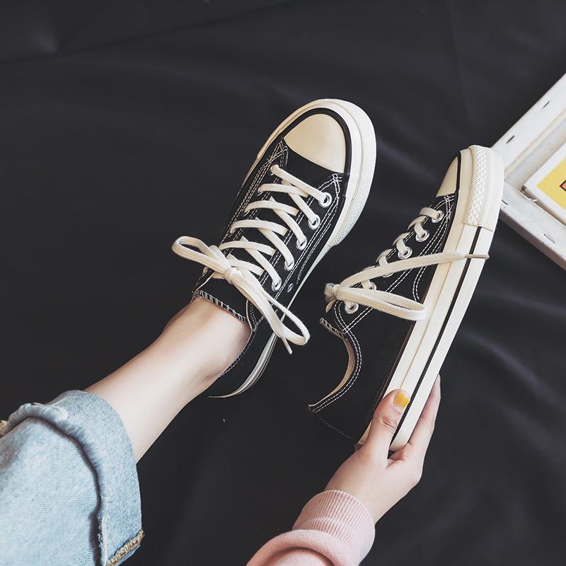 Frühlingsweiße Schuhe Damen Reinweiß All-Match High-Top Canvas Schuhe Ins Trendy Ruian Vulkanisierte Skate Schuhe 40 schwarz