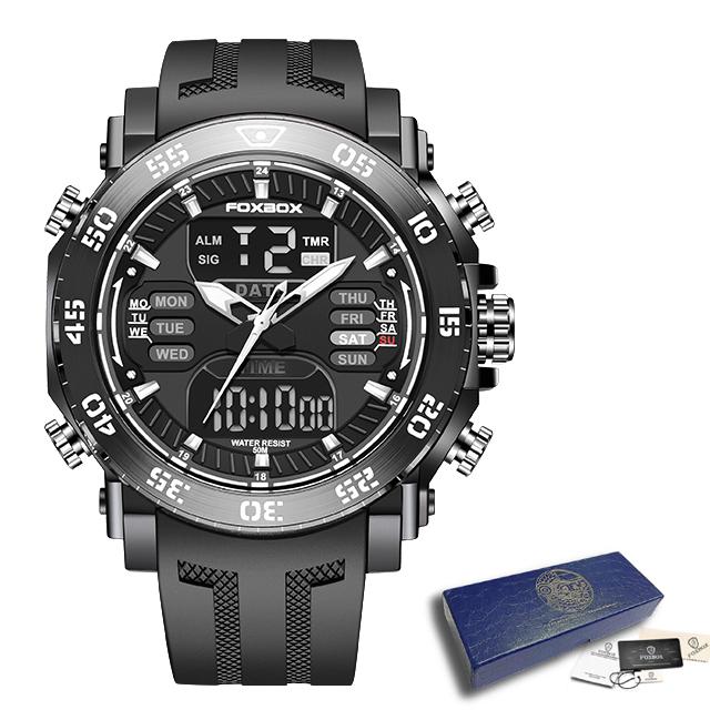LIGE Dual Display Männer Uhr Militär Armee FOXBOX Mann Uhr 50M Wasserdichte Armbanduhr LED Quarz Uhr Sport Uhr schwarz