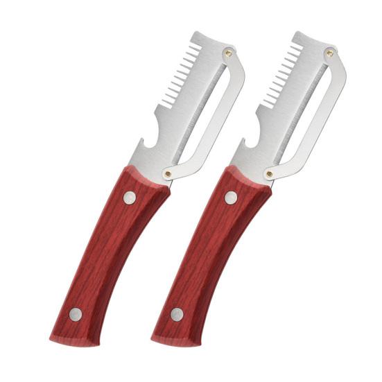 Yousheng Gemüseschäler mit Holzgriff Edelstahlklinge Küchenwerkzeug Integrierter Flaschenöffner Schäler zum Schälen und Schneiden 2pcs