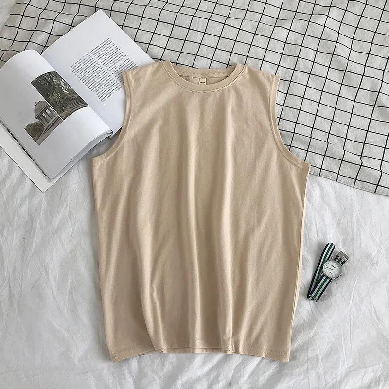 Baumwollweste Sommer locker einfarbig ärmellos Sport Fitness Weste Weste XXXL beige