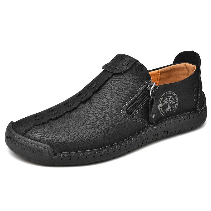 Frühling und Herbst männer Casual Leder Schuhe Große Größe männer Fahren Auto Schuhe männer Atmungsaktive Handgemachte Casual schuhe 44 schwarz