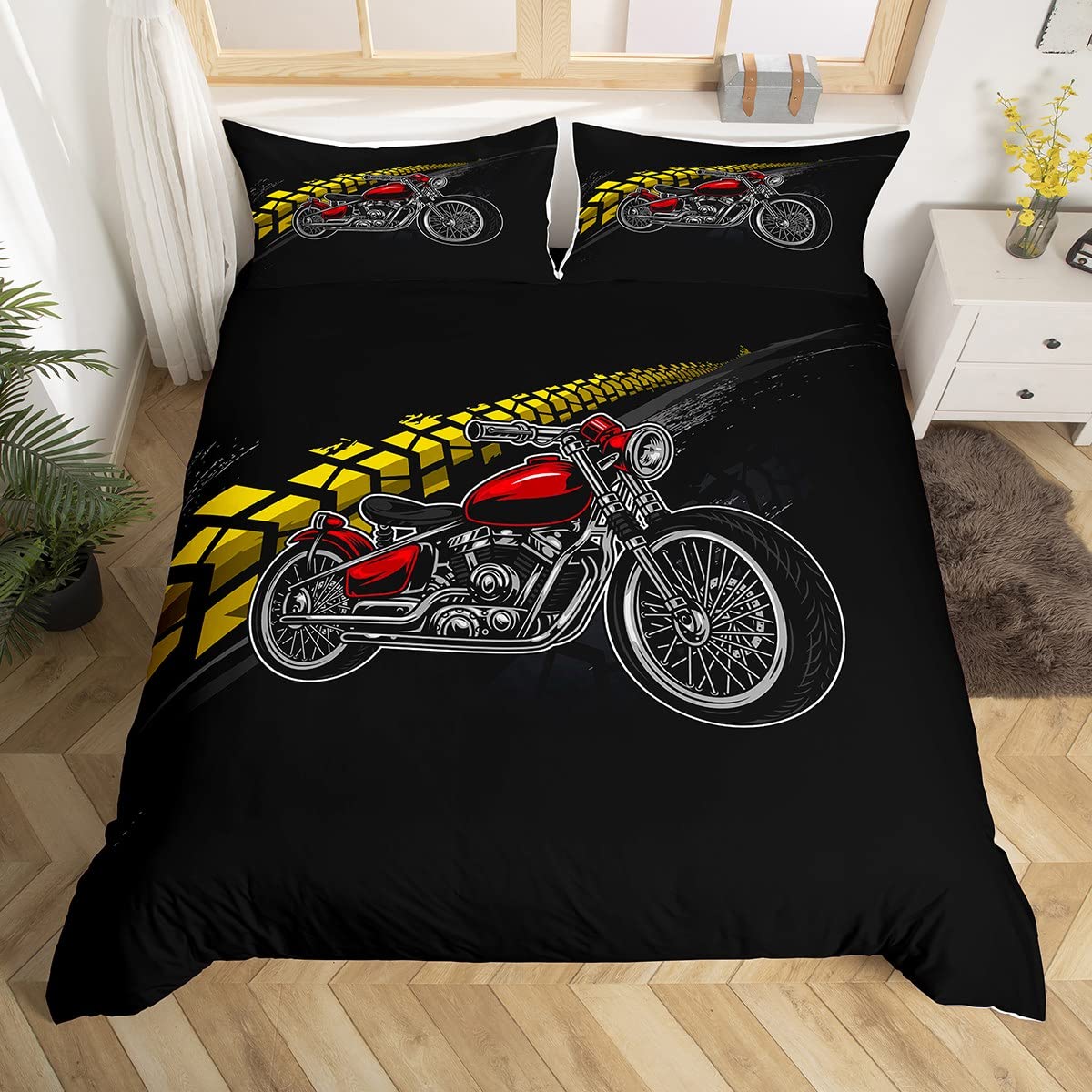 Dirtbike-Bettbezug, Twin, Motocross-Fahrer-Bettbezug, Extremsport-Bettwäscheset, cooles Motorrad-Bettwäscheset für Jungen und Erwachsene EU SK(260x220cm)
