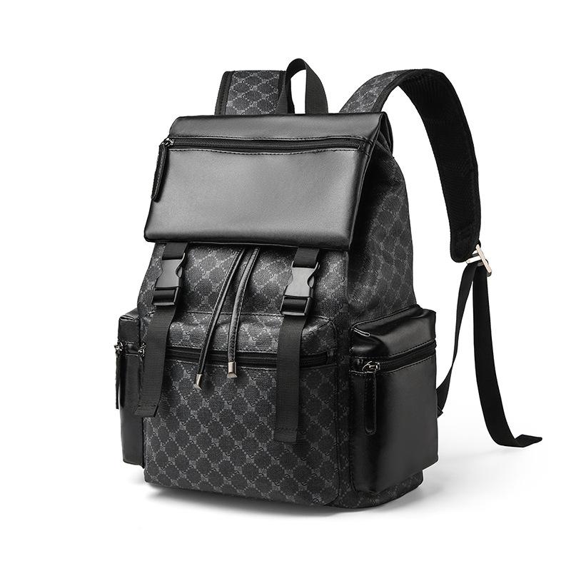 Herren PU-Leder Reißverschluss Reisetasche große wasserdichte Rucksäcke Schultasche für jugendliche Jungen Business-Taschen schwarz