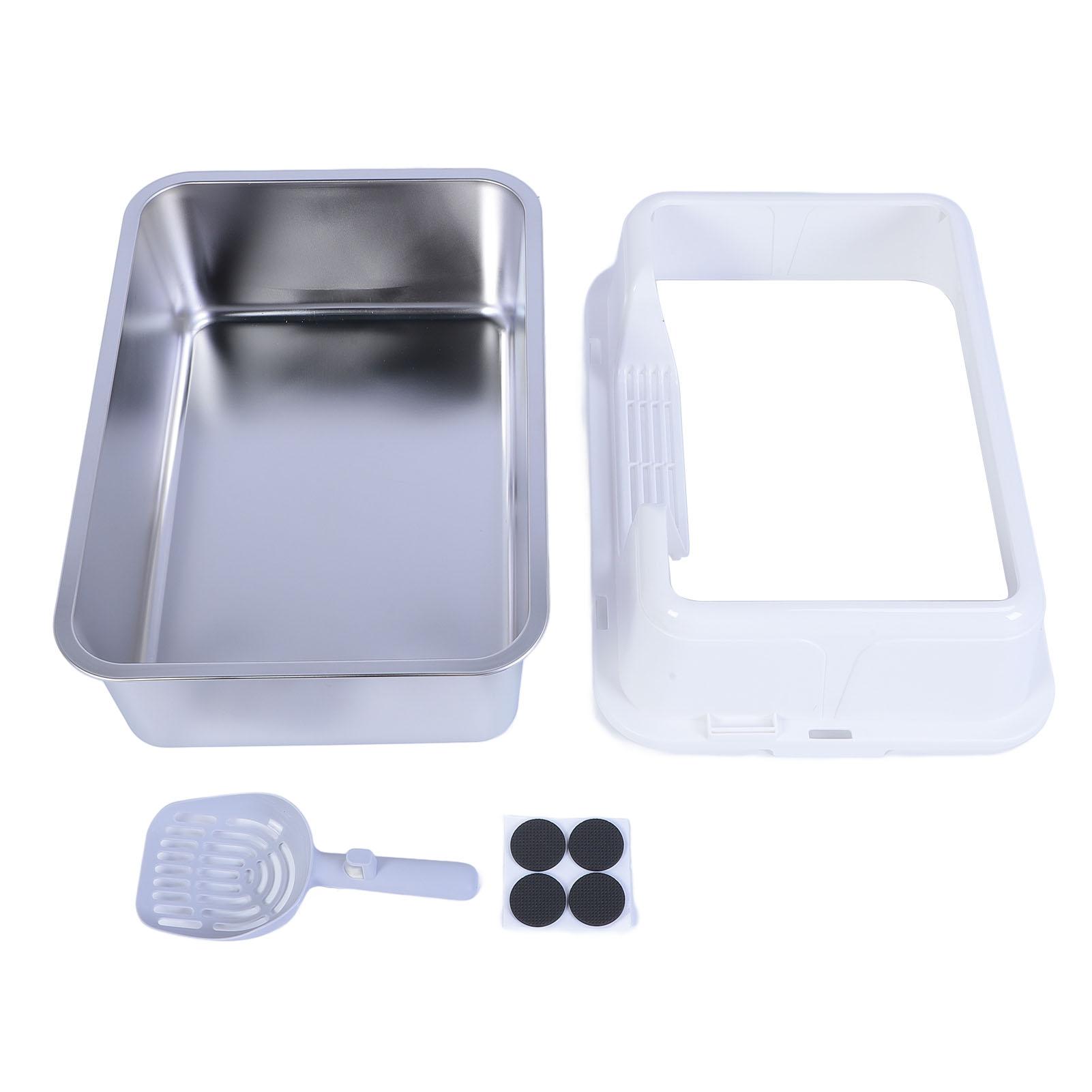 Katzentoilette aus Metall, Edelstahl, 20 l, leicht zu reinigen, spritzfrei, hohe Seitenwände, große Katzentoilette weiß