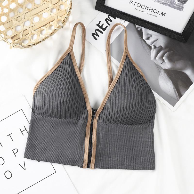 Sport-Bh Crop Top Fitness Frauen Sportswear Feminine Sport Top Bhs für Fitness Gym Weibliche Unterwäsche Laufen Push-Up Dessous One Size grau