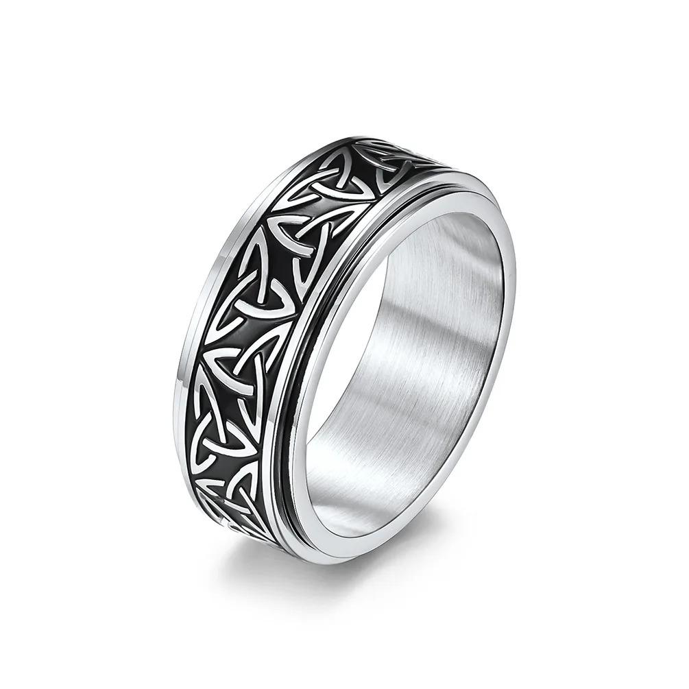 Vintage Irische Keltische Knotenringe Für Männer Frauen Wikinger Edelstahl Rotierbarer Fidget Angst Spinner Ring Retro Amulett Schmuck 8 white