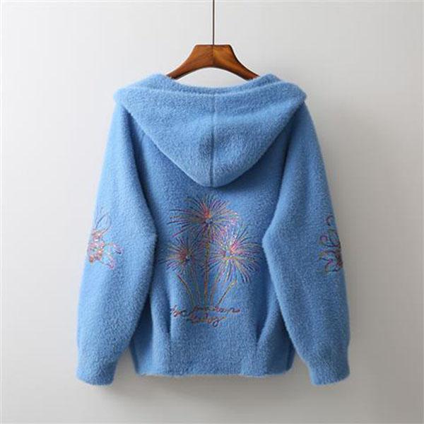 Herbst und Winter Mit Kapuze Nerz Pullover Mantel Weibliche Lose Bestickt Kurz Verdickt Mode Mantel XXL blau