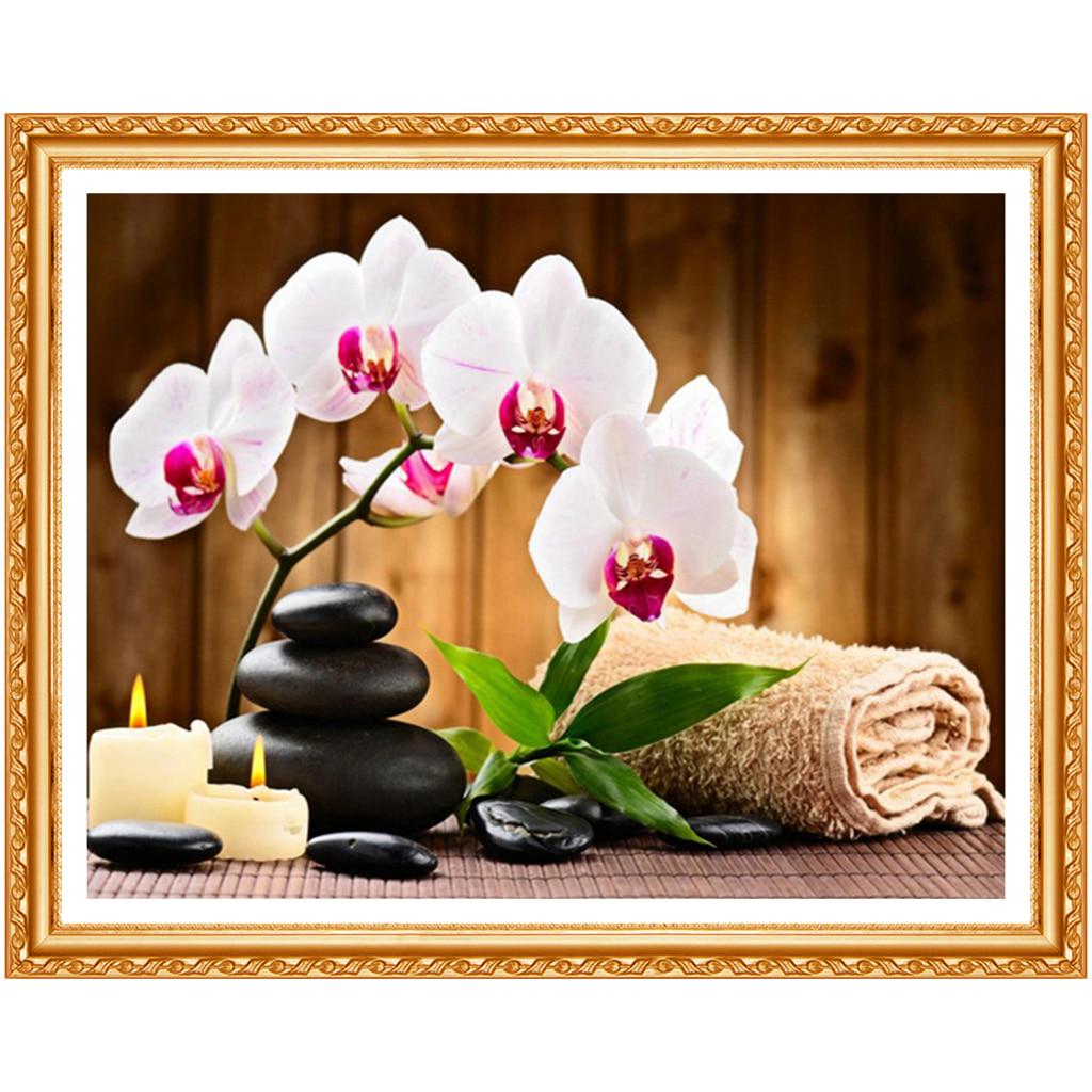 DIY Diamant Stickerei Orchidee Stein Runde Muster Strass Sets Diamant Malerei Kreuz Wand Dekor 20X30CM