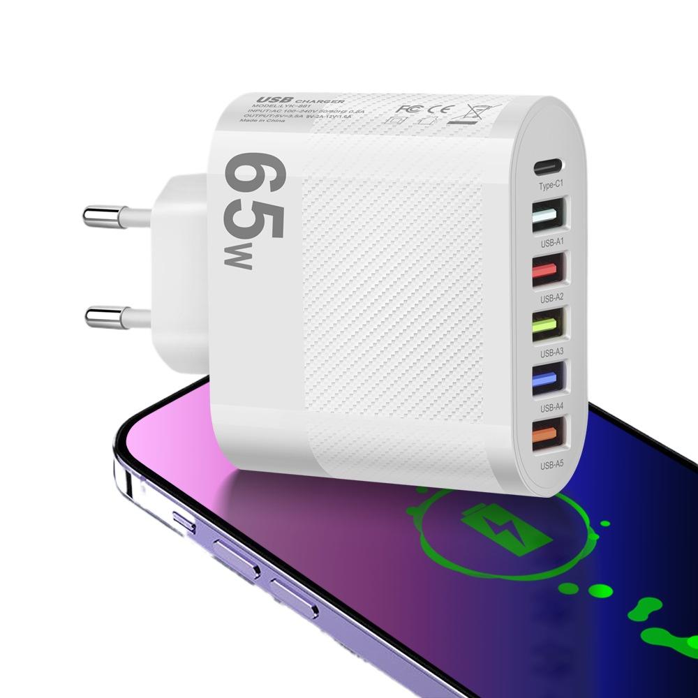 65W USB Typ C Ladegerät Mehrere Anschlüsse Schnellladeadapter für Telefone für iPhone Samsung Xiaomi EU/US/UK Stecker Schnellladung EU Plug
