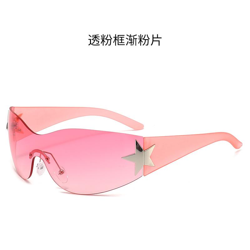 Punk One Piece Sonnenbrille Brille Randlos Y2k Übergroße Sport Sonnenbrille 2000er Jahre Shades Brillen UV400 Damen Wickelbrille Pink-Pink