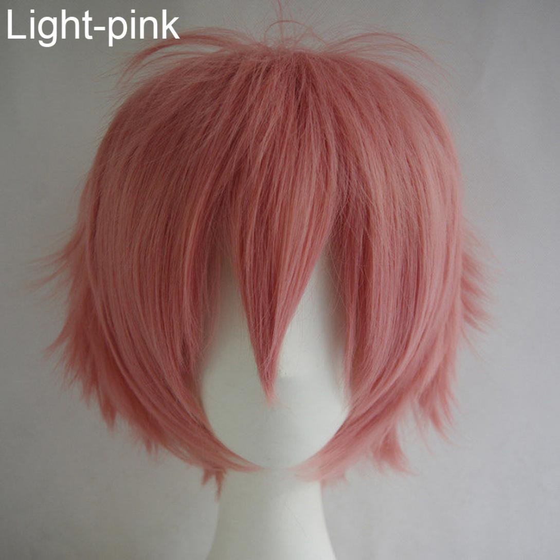 Orion Männer Frauen Multi-Color Kurze Gerade Haarteil Volle Perücke für Anime Party Cosplay One Size hellrosa