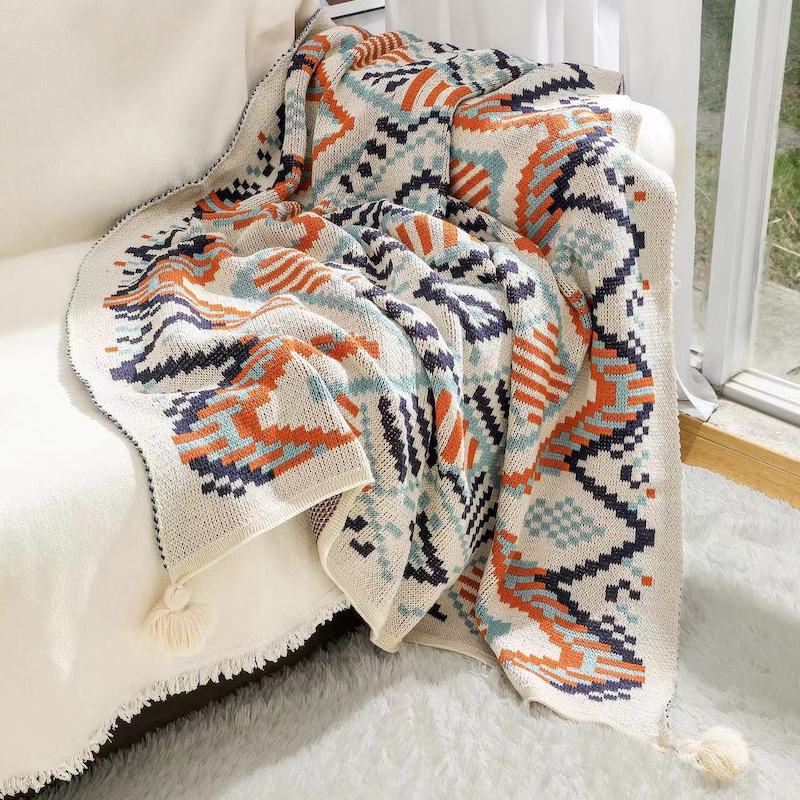 Navajo Sonnen-Decke Dick Gestrickt Böhmisch Nickerchen Klimaanlagen-Decke Sofa-Decke Baby-Decke 80x120cm gray