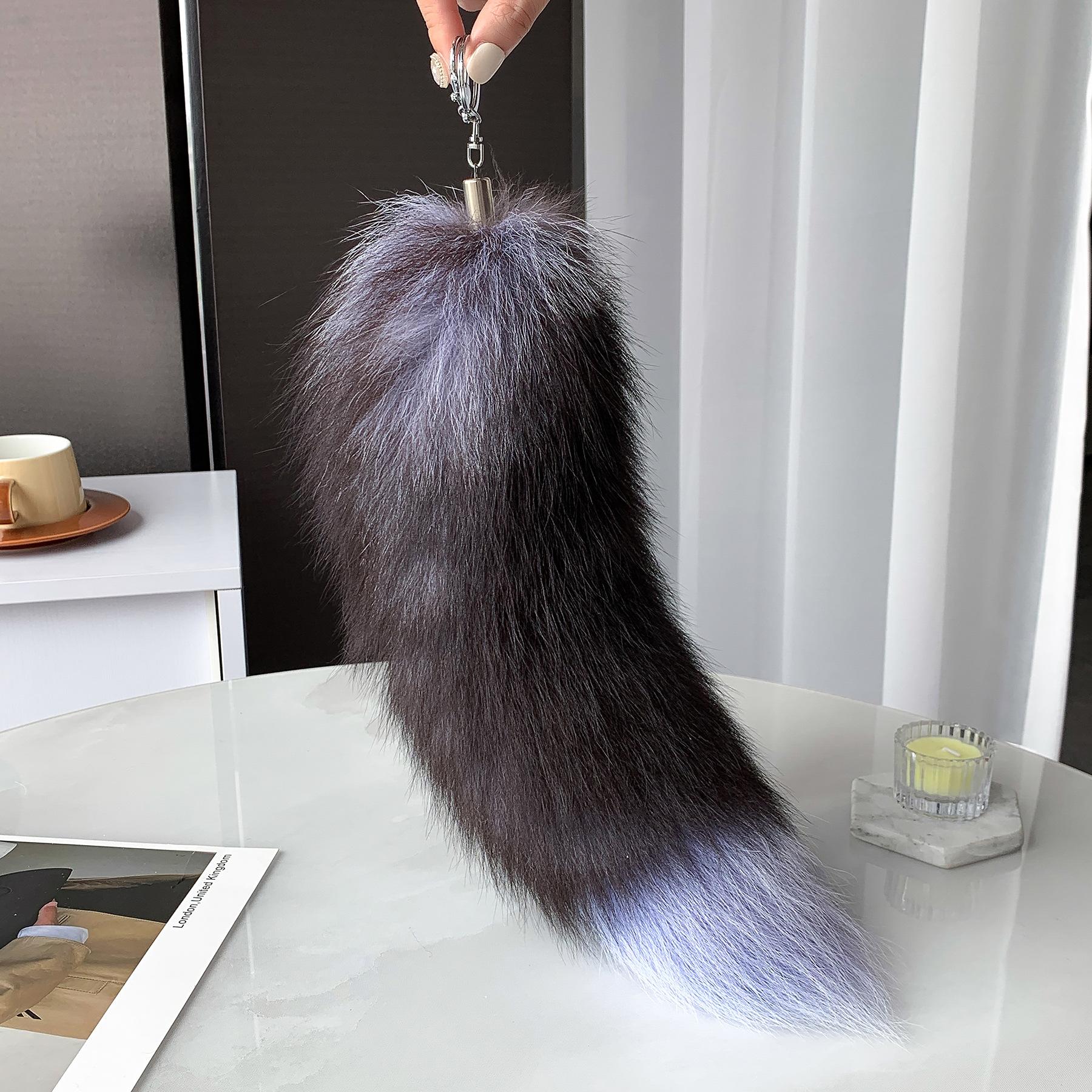 40cm Echter Fuchsschwanz Schlüsselanhänger Unisex Pompon Anhänger Taschenanhänger Auto Schlüsselanhänger Niedliche Flauschige Schlüsselanhänger für Frauen Taschenzubehör Geschenke black