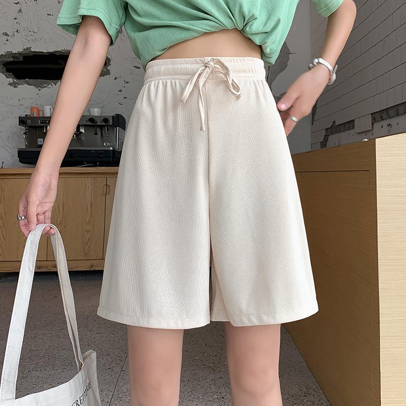 GMXIA Übergröße Damen Shorts Viertelhosen Damen High-Waist Eisseidenhosen Locker Damen Sommer Casual Gerade Bein Shorts M beige