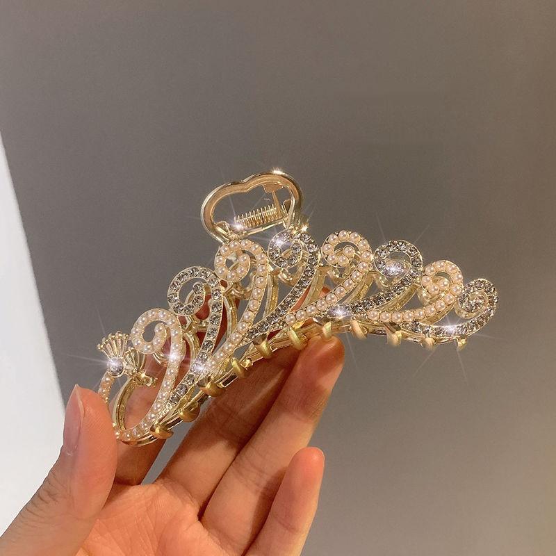Elegante Metall Strass Haar Klaue Gold Farbe Hohl Geometrie Haar Clips für Frauen Vintage Haarnadel Haar Krabben Haar Zubehör
